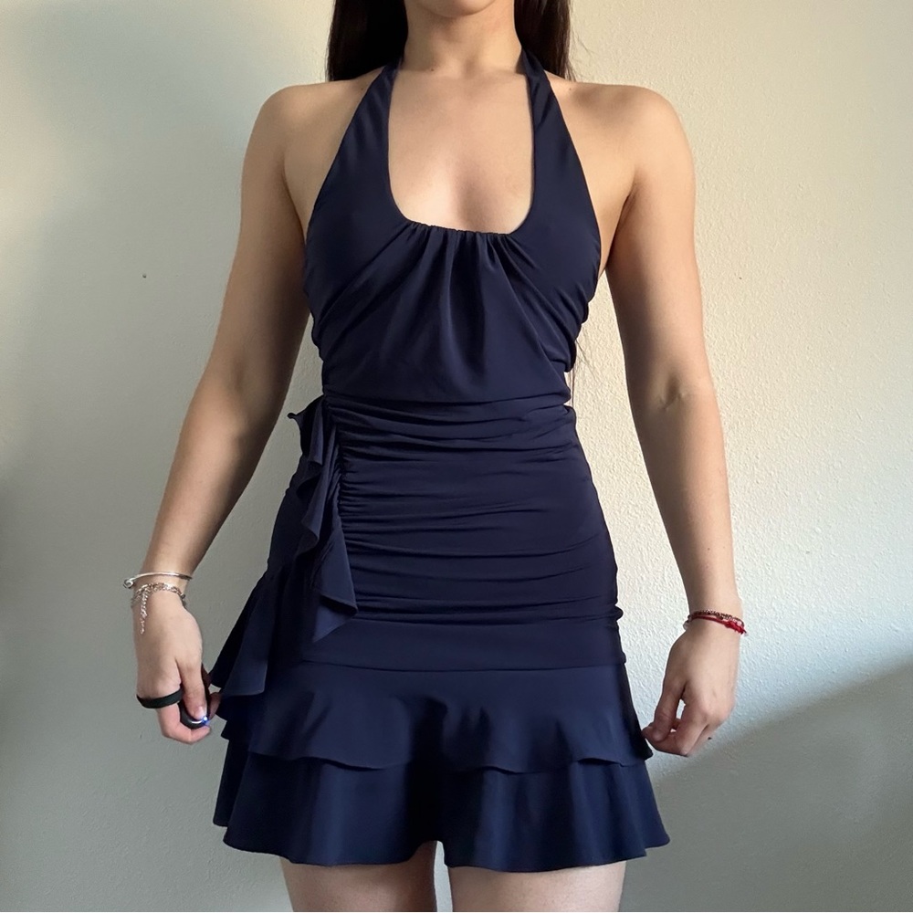 Elegant Navy Halter Dress